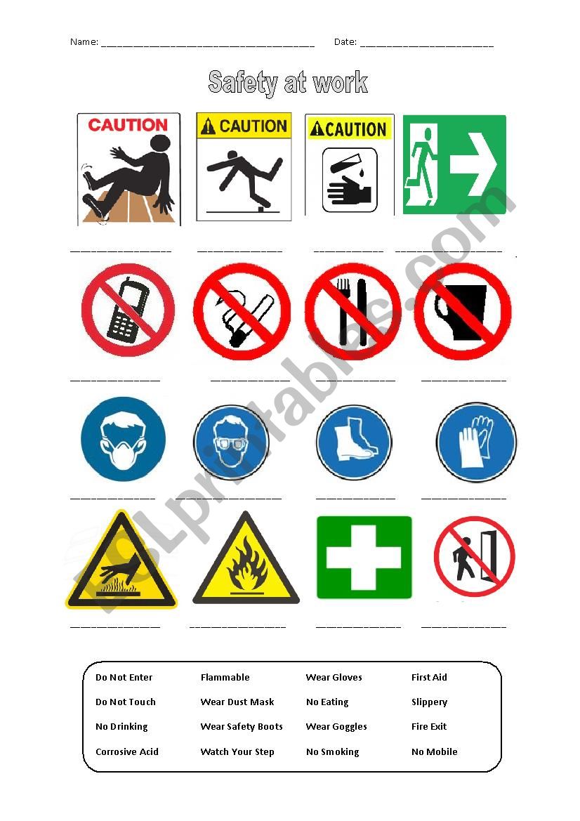 Health And Safety Signs Worksheets