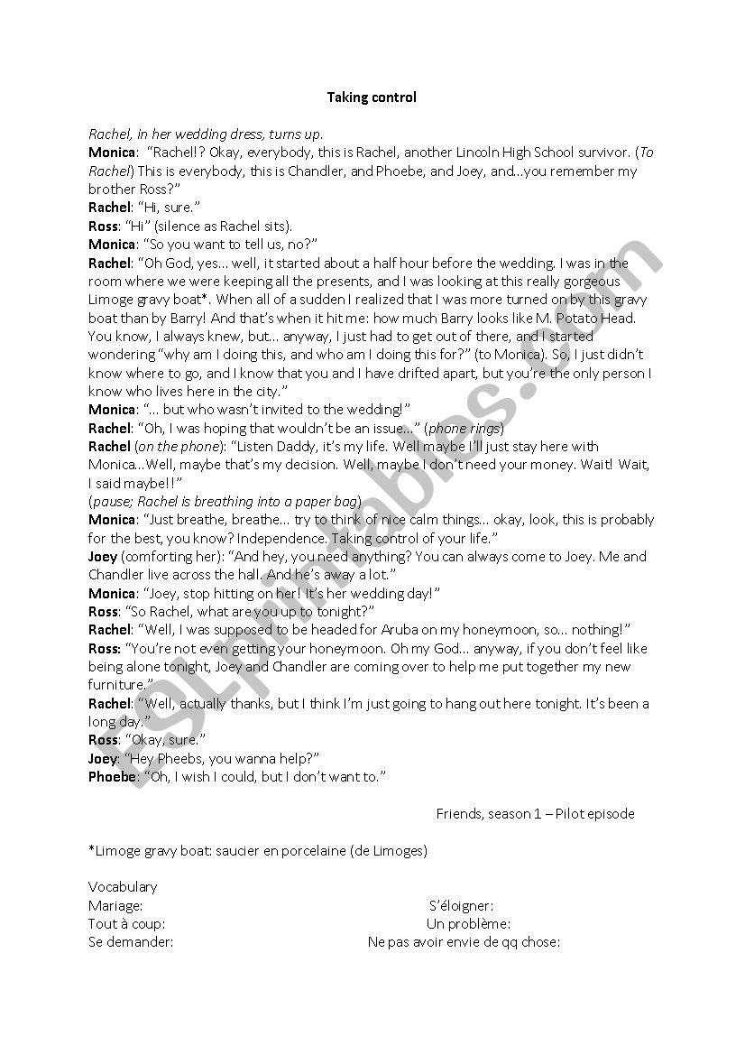 Friends pilot episode  worksheet