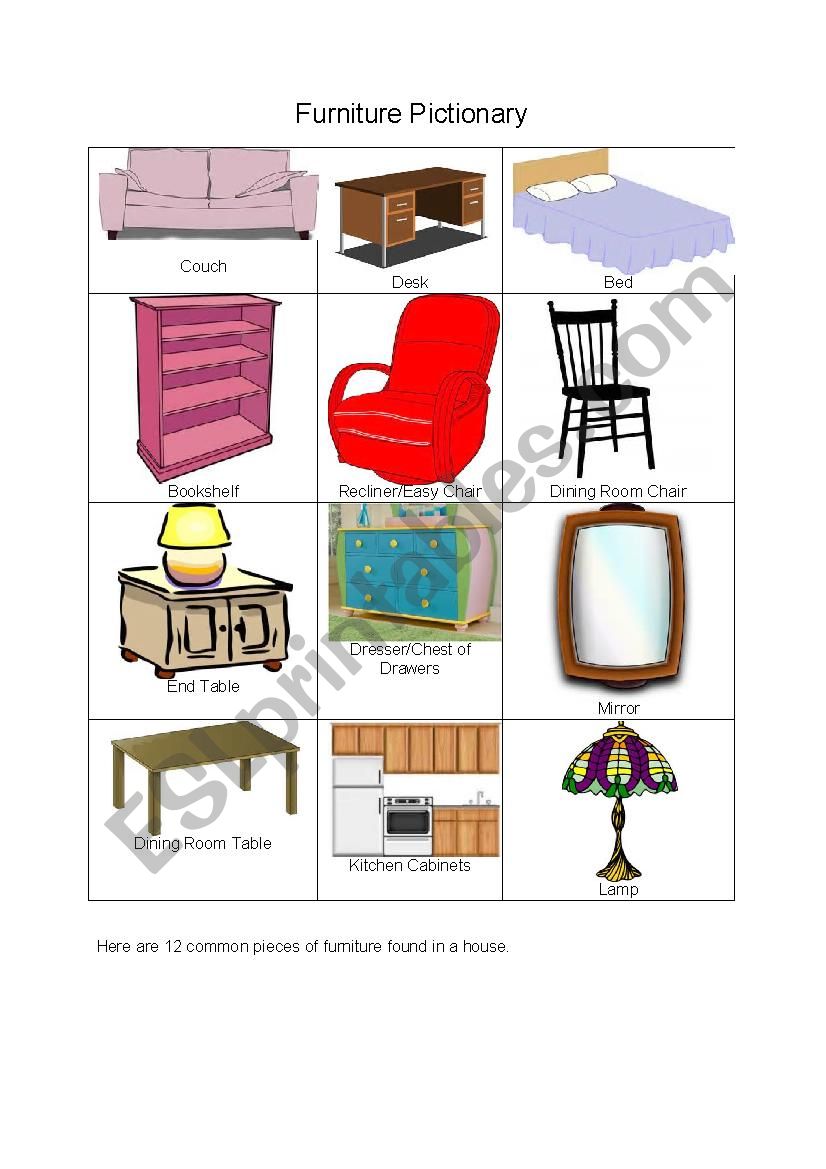 Furniture Pictionary - ESL worksheet by Lunaluz524