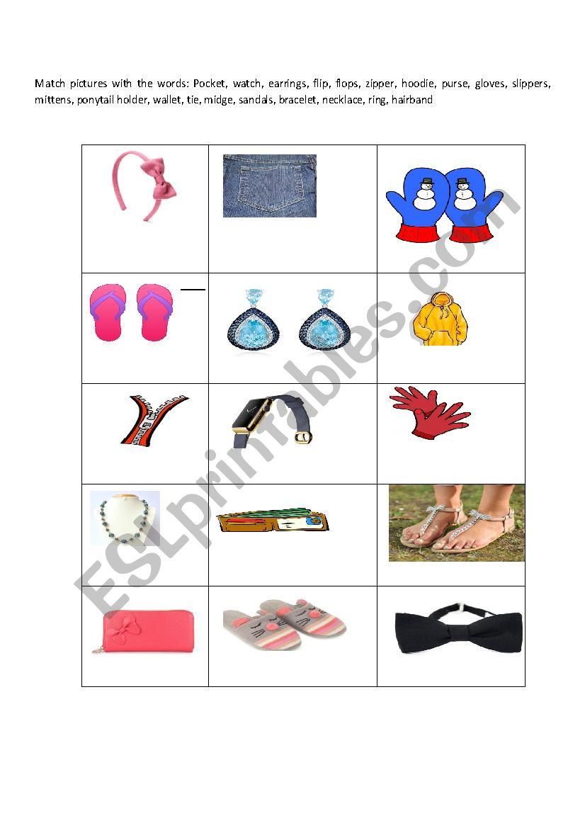 Clothes and accesories worksheet