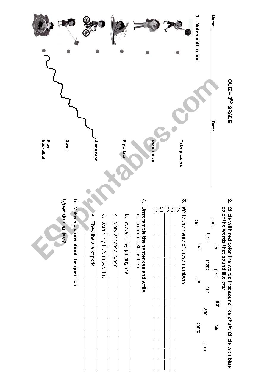 Quiz Third Grade worksheet