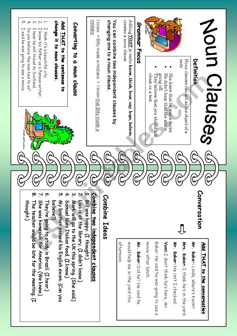 Noun Clauses Using That ESL Worksheet By ShiroNeko