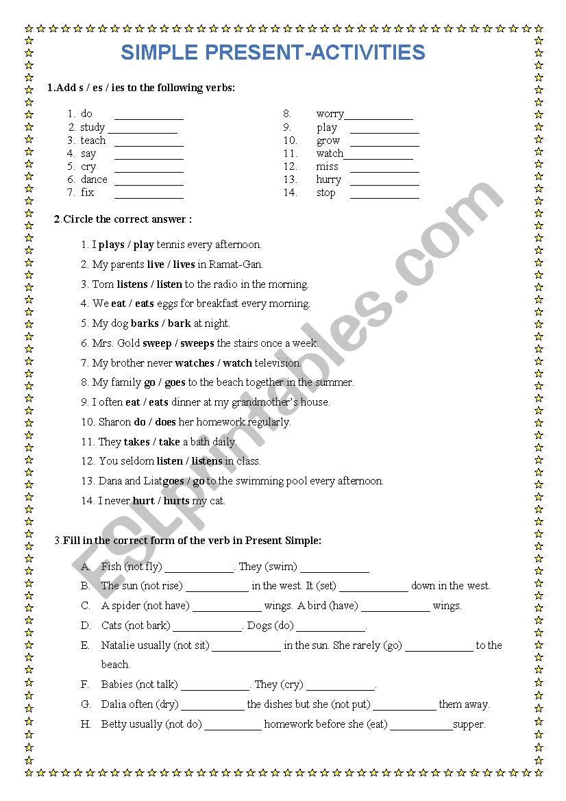 Simple Present Worksheet_ affirmative, questions and negative form ...