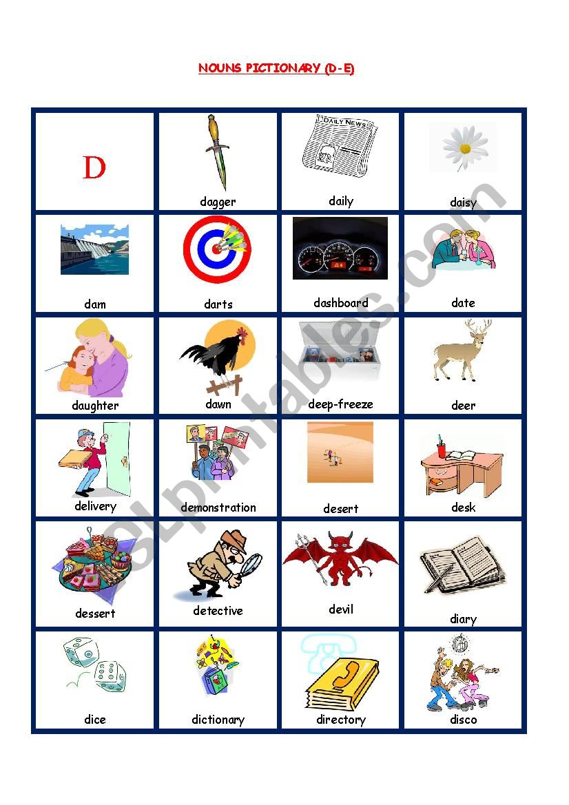 NOUNS PICTIONARY 3 worksheet