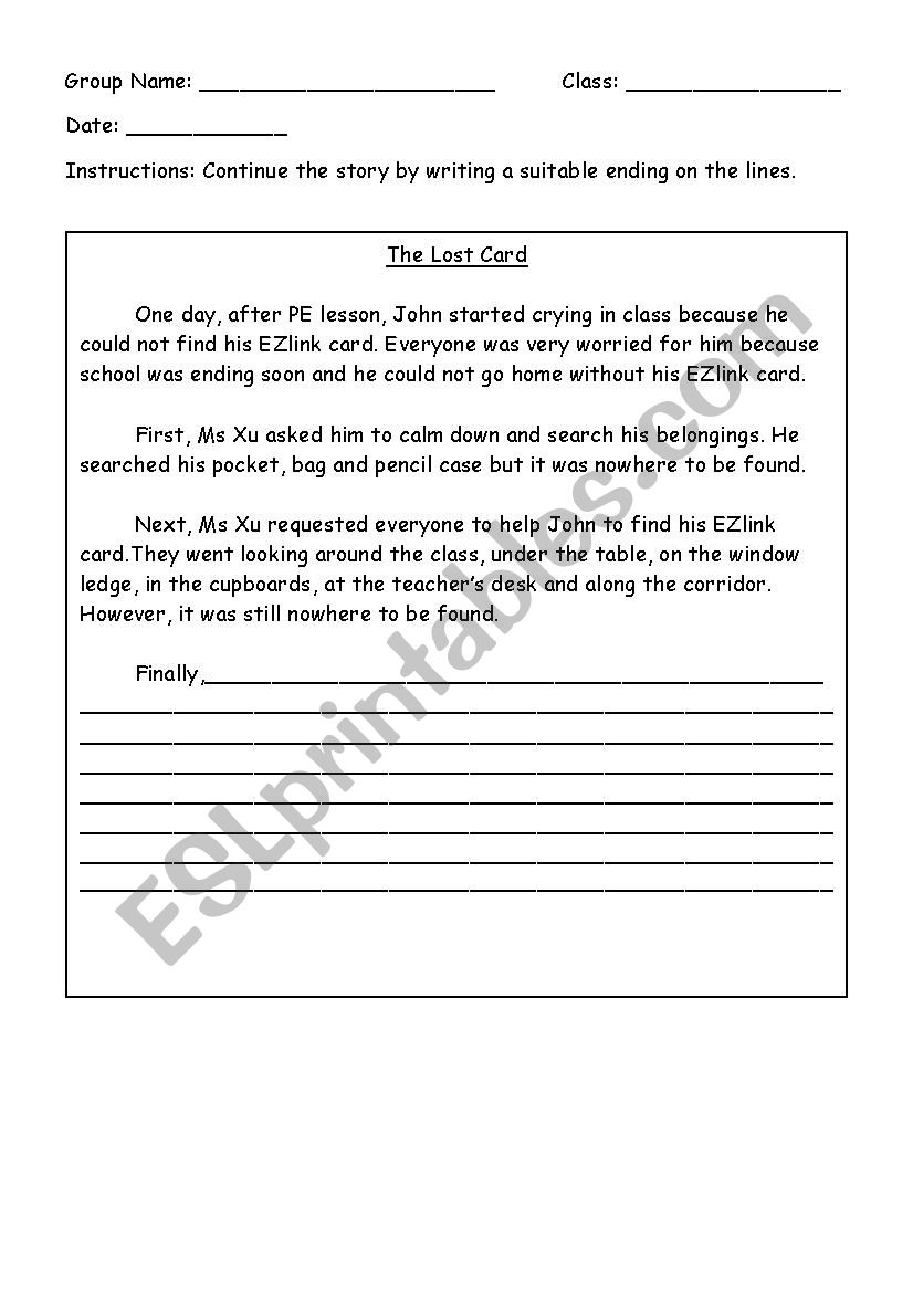 Complete the story worksheet