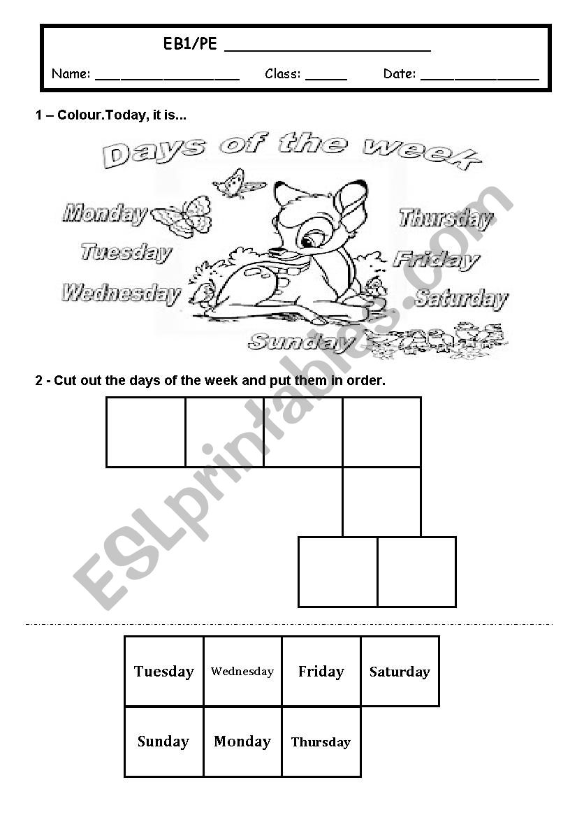 Days of the week worksheet