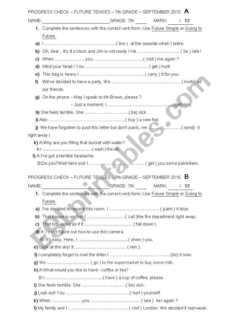 Future forms worksheet