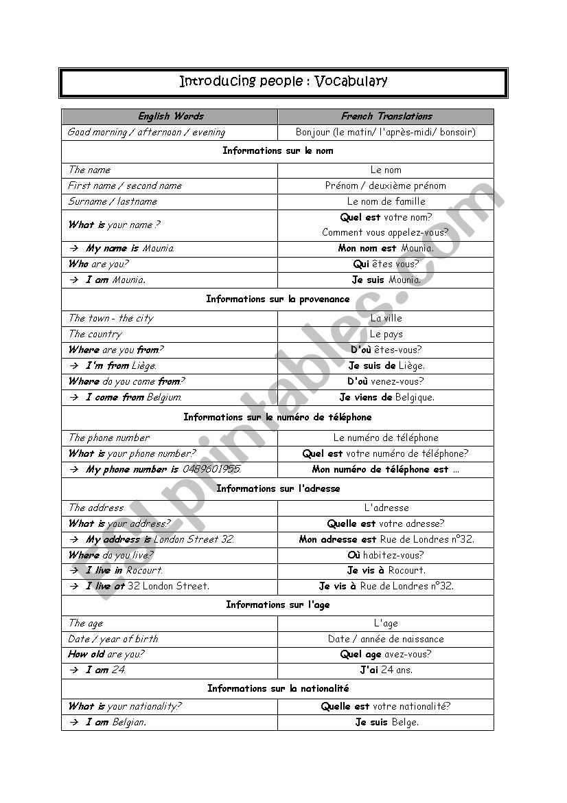 Introducing people vocabulary worksheet