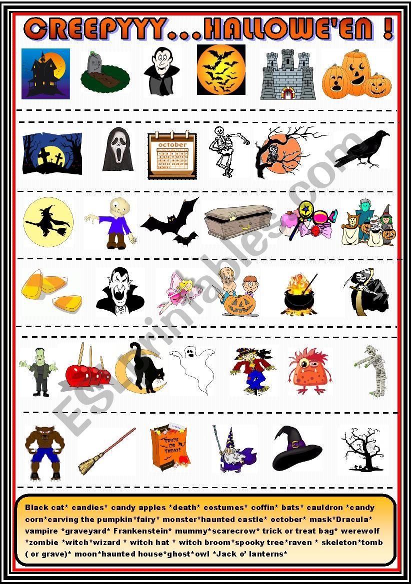 Creepy Hallowe´en: pictionary and matching - ESL worksheet by spied-d ...