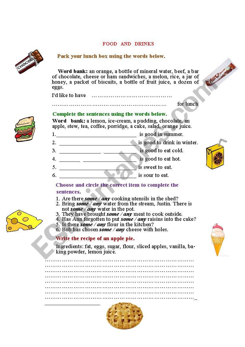 Food and Drinks worksheet