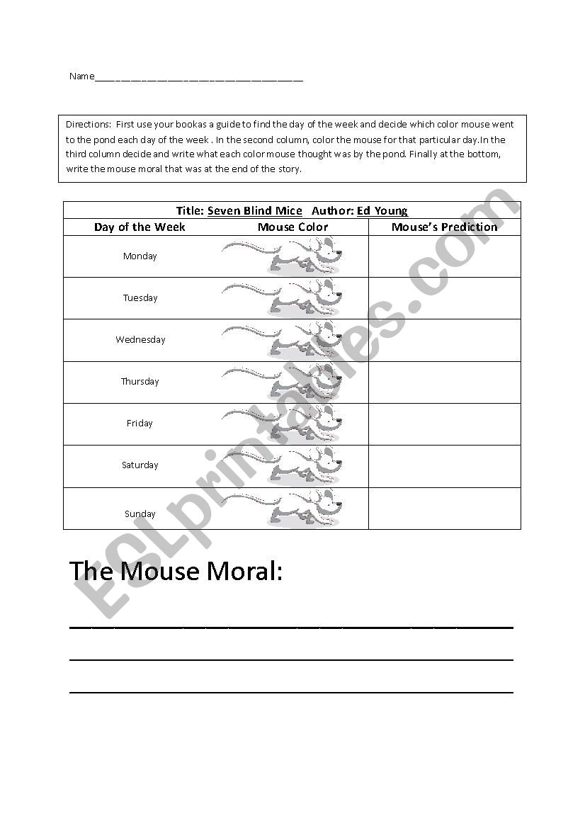 7 Blind Mice Graphic Organizer