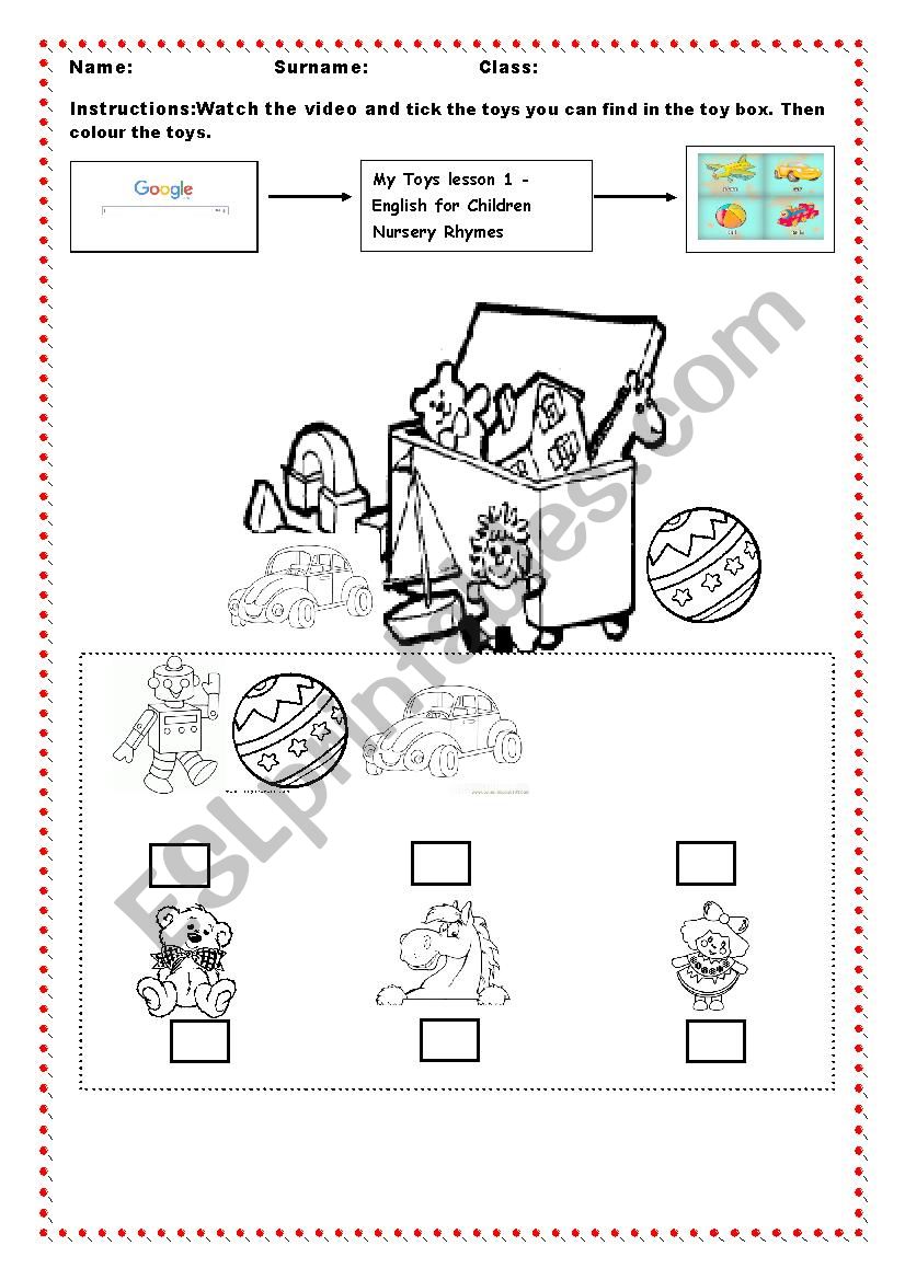 Toys Video and Activity Worksheet 