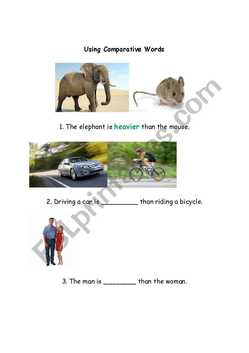 Using Comparative words worksheet