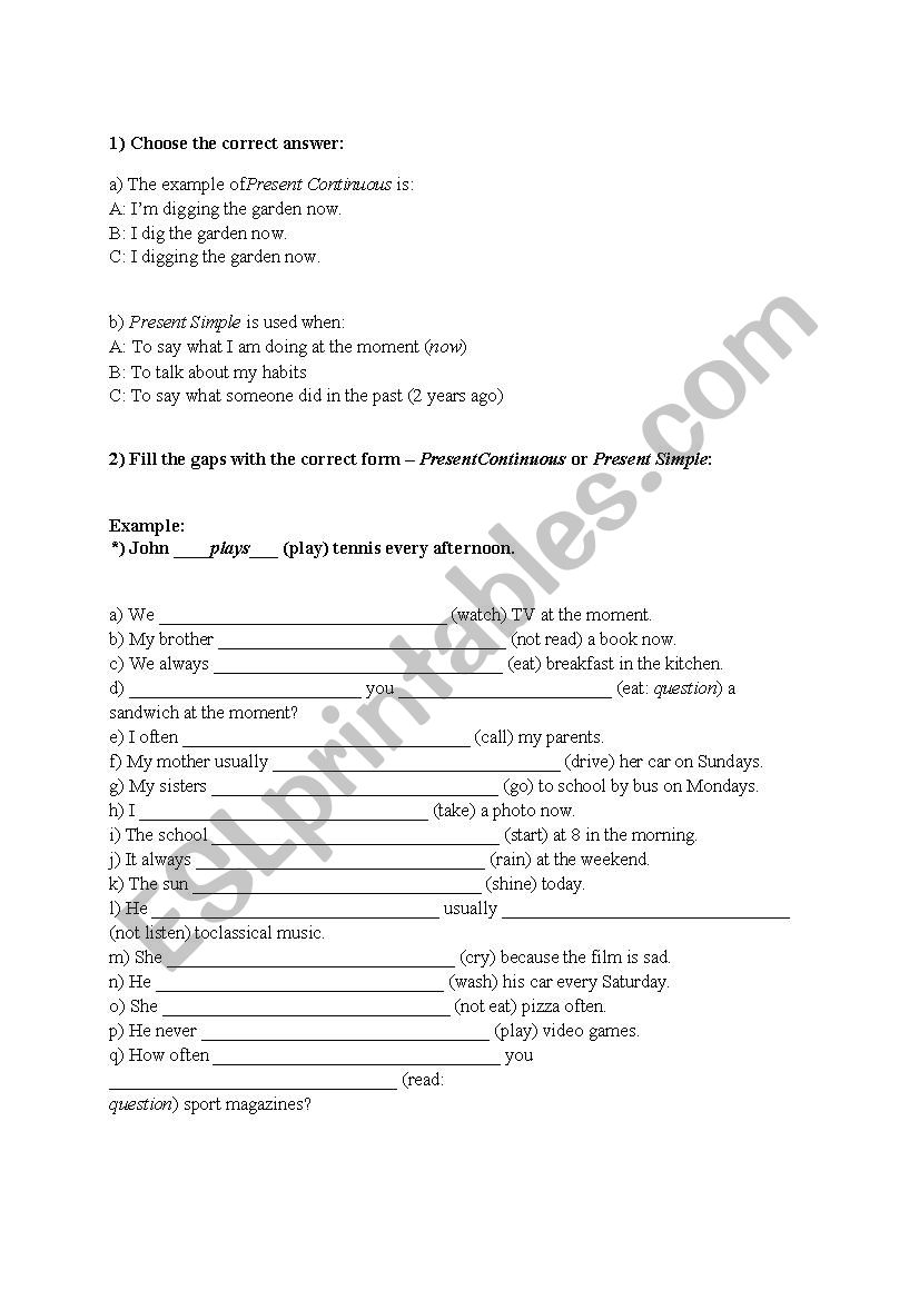 Present Simple and Present Continuous - exercises