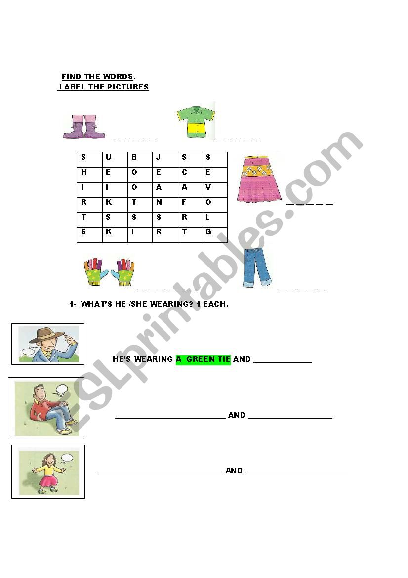 clothes worksheet