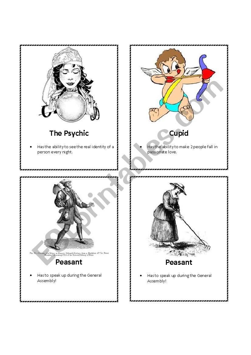 The Werewolf Card Game Reworked for Small classes ESL worksheet by lanj03