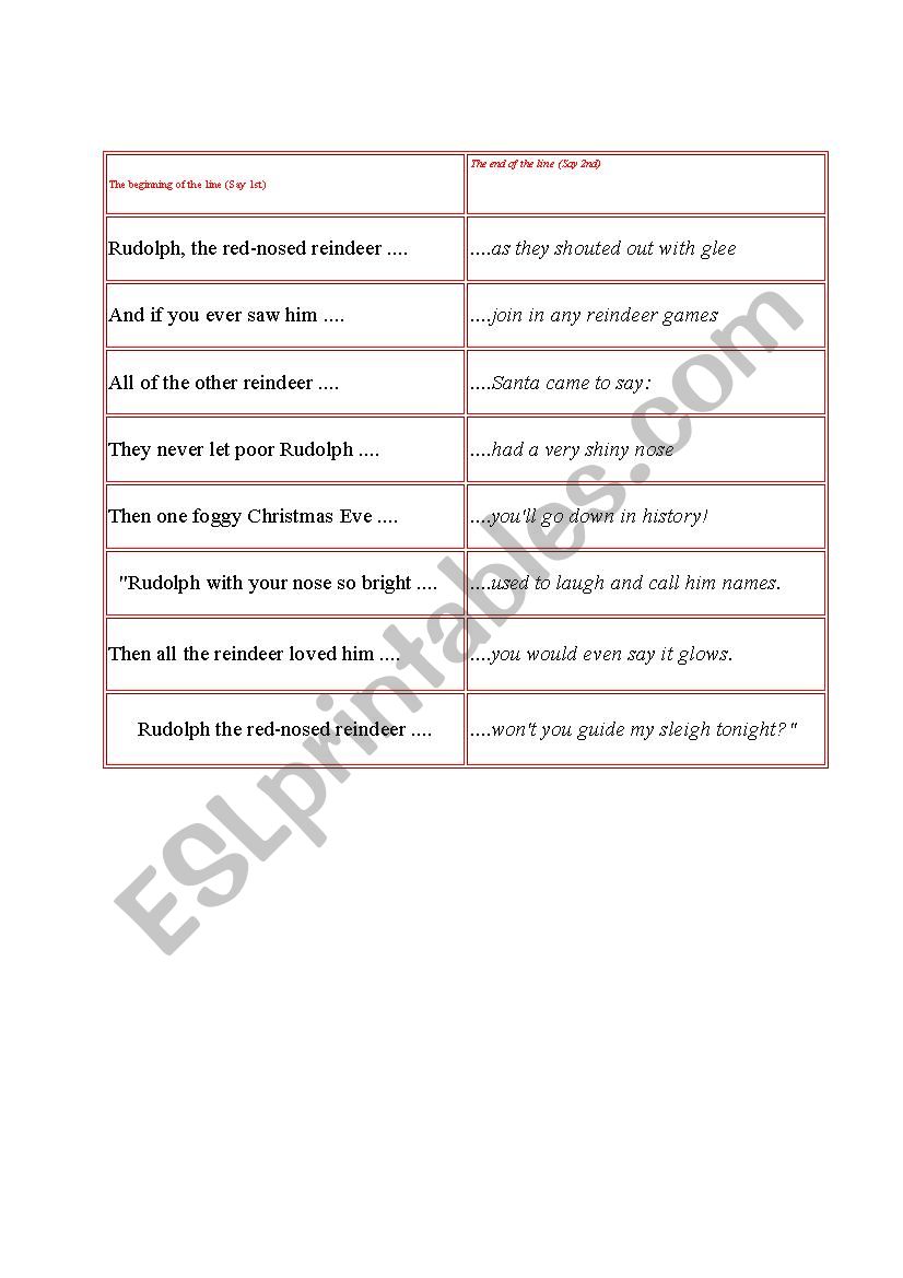 Rudolph the red nose  worksheet