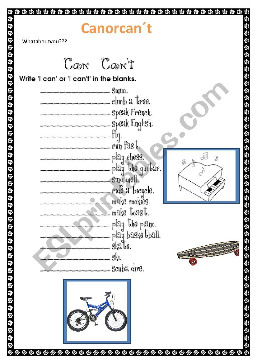 Can or can´t - ESL worksheet by adrianeramos2