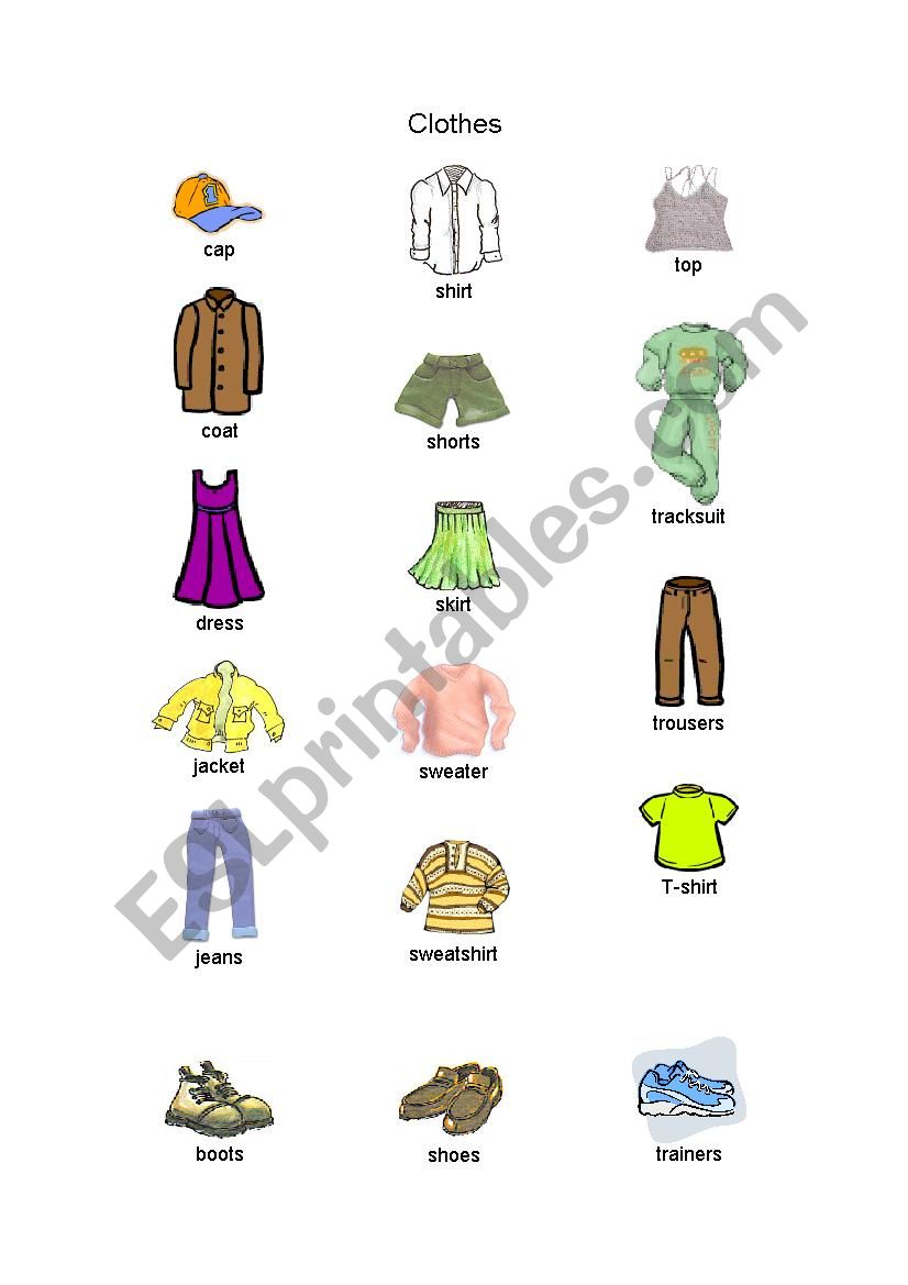 Clothes picture dictionary - ESL worksheet by silvae
