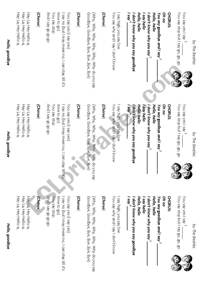 Song Beatles Hello worksheet