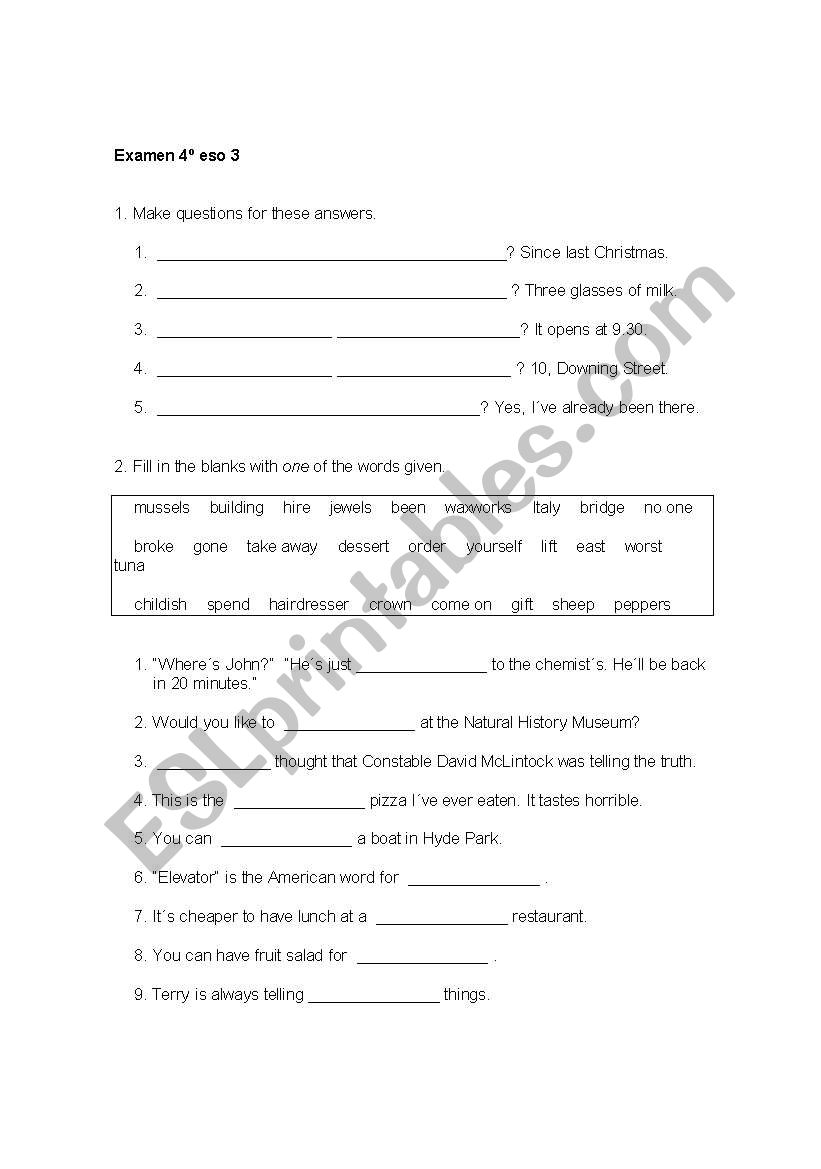 Revision of grammar worksheet