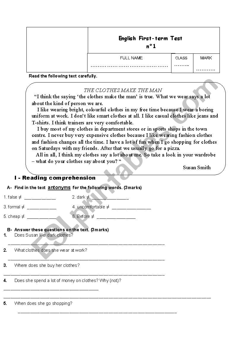 TEST worksheet