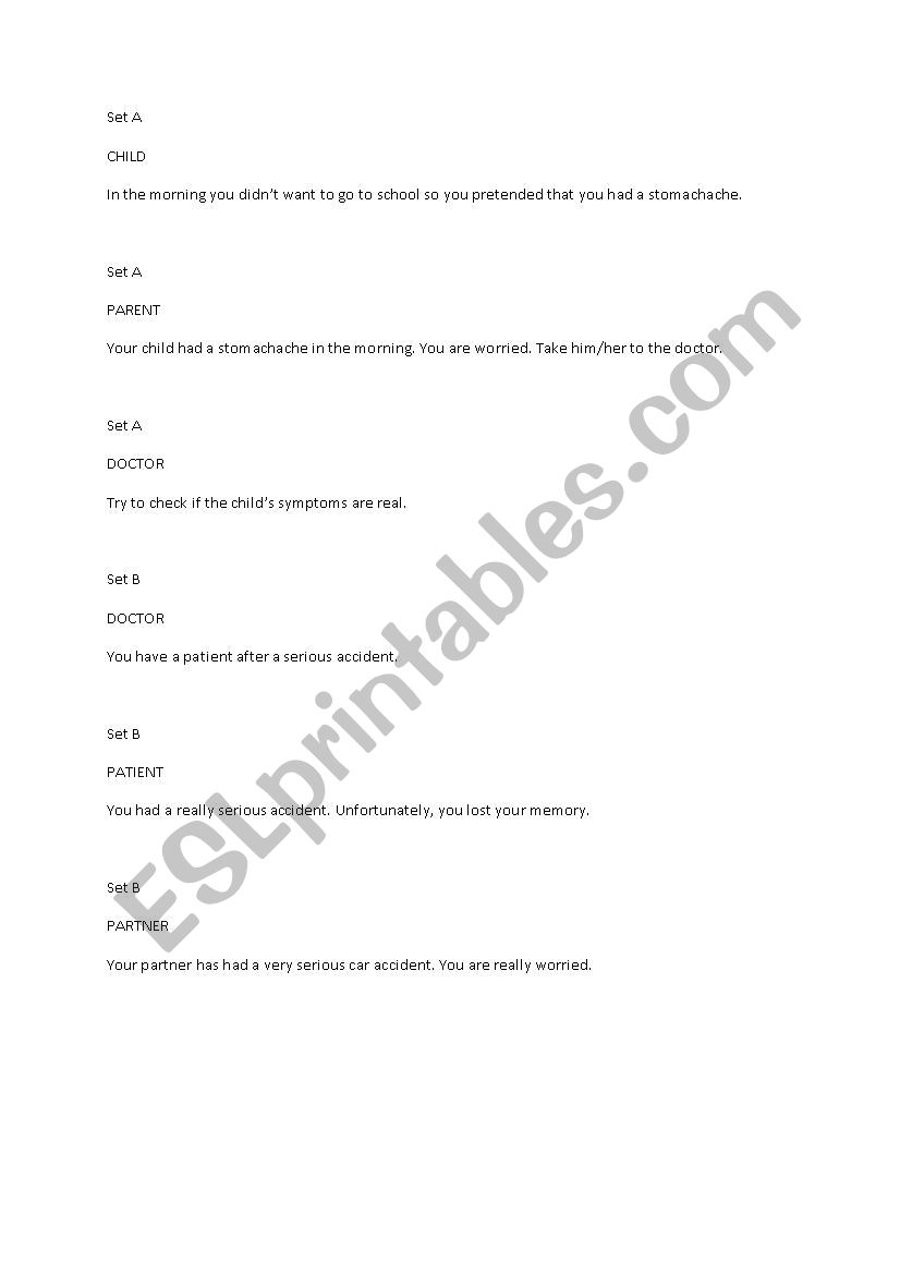 At the doctor´s - conversation cards - ESL worksheet by AgnRy