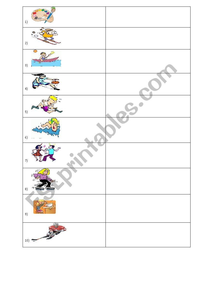 Sports and activities worksheet