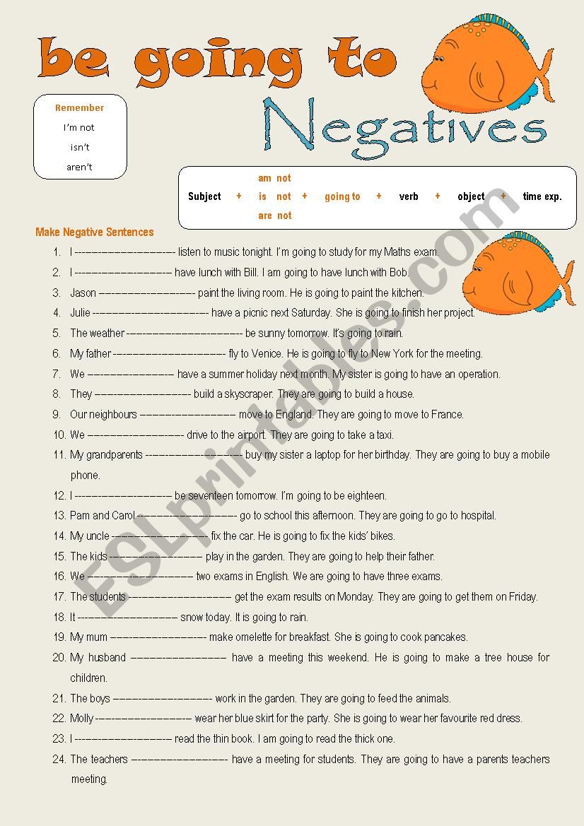 Be Going To Negative Sentences ESL Worksheet By Byhngmz