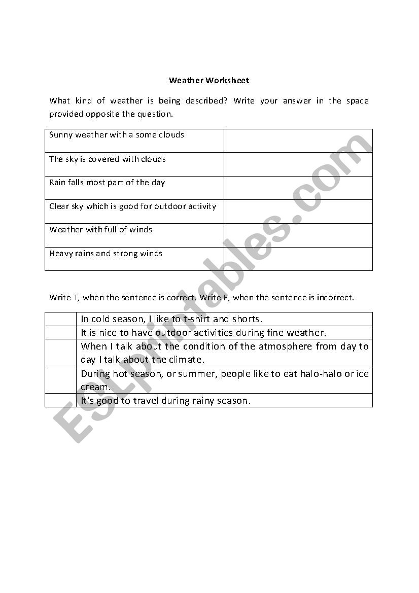 Weather Worksheet (2nd-4th Grade)