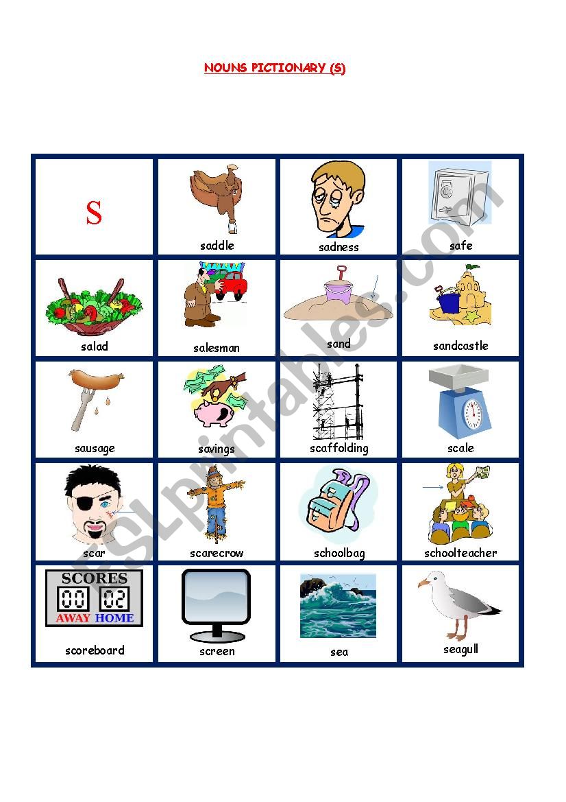 NOUNS PICTIONARY 10 worksheet