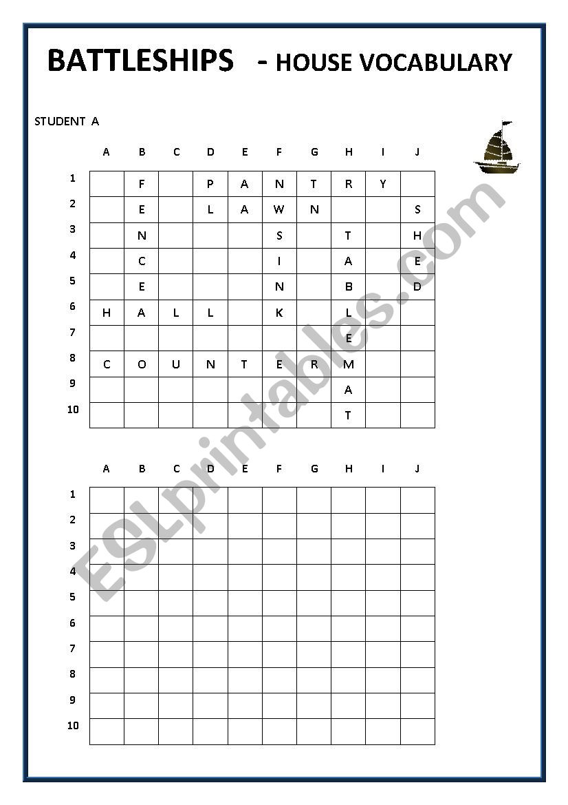 Battleships: House Vocabulary worksheet