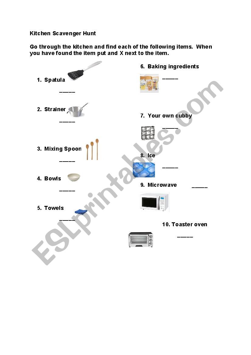 Kitchen Scavenger Hunt ESL Worksheet By Awyberanec   838574 1 Kitchen Scavenger Hunt 