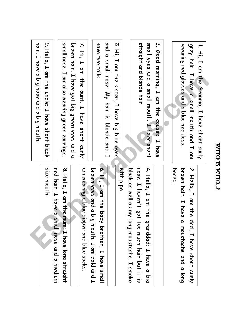 Who is who Description game worksheet