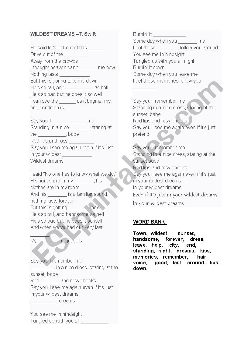 Fill in the lyrics! worksheet
