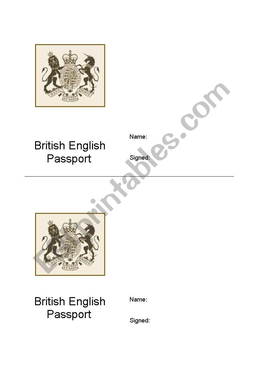 British English Passport worksheet
