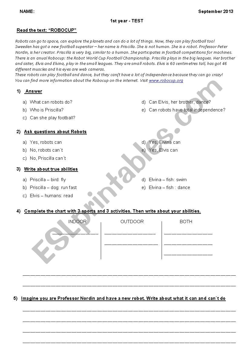 Can / Cant Revision - Elementary level