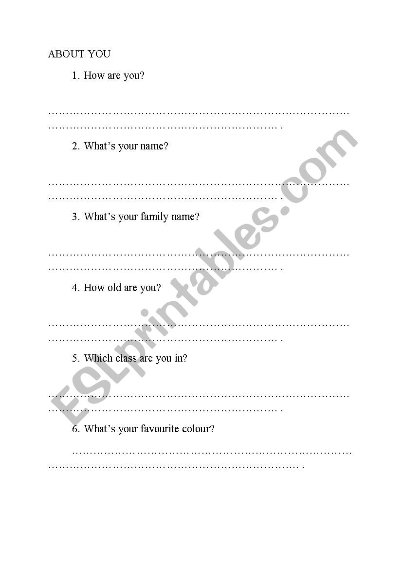 About me! worksheet