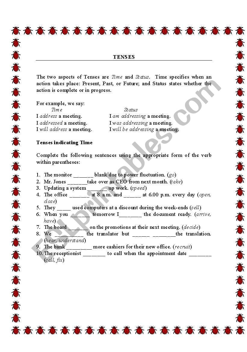 tenses worksheet