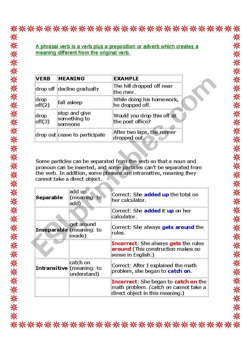 phraal verbs worksheet