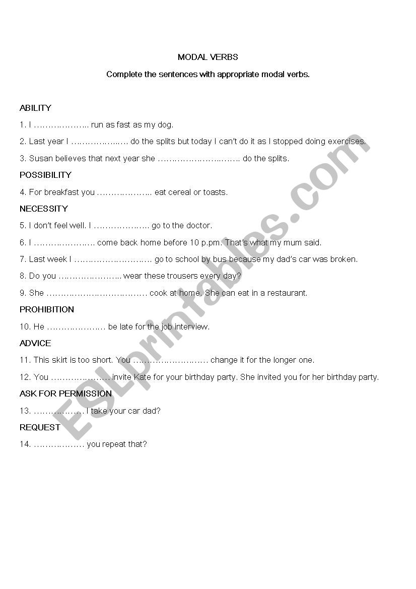 modal verbs worksheet