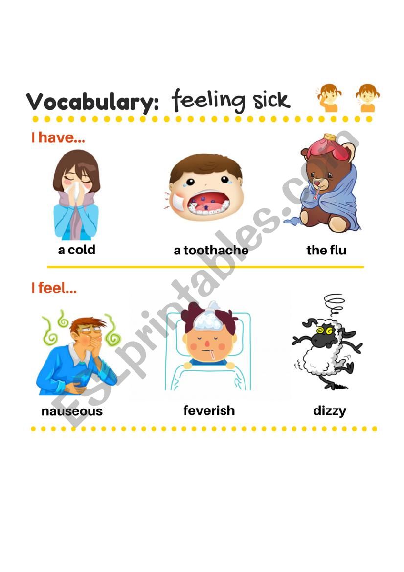 Vocabulary feeling sick worksheet