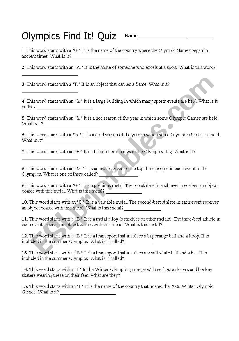 Olympic Quiz worksheet