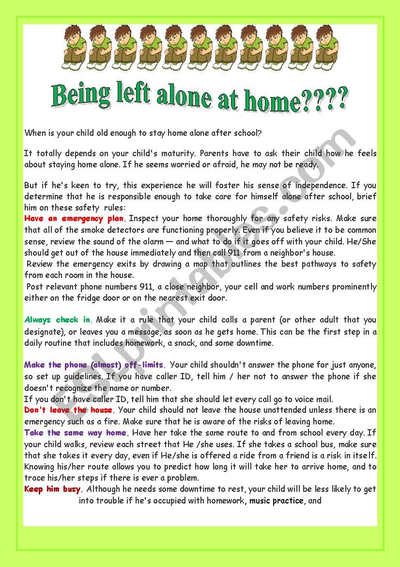 Being Left Alone At Home ESL Worksheet By Endless Hope