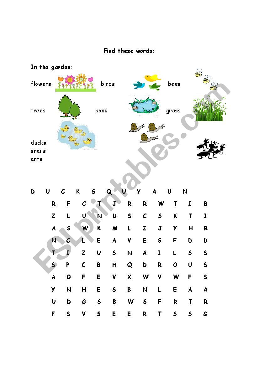 Word Search In the garden worksheet