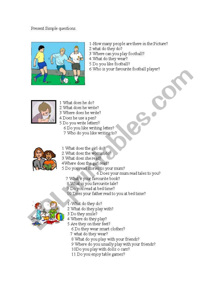 English Worksheets Present Simple Questions