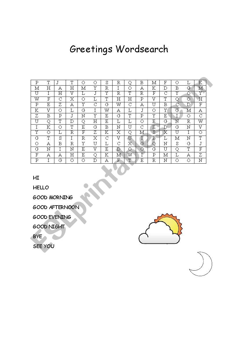 Greetings Wordsearch worksheet