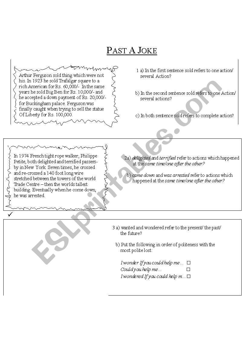 past joke worksheet