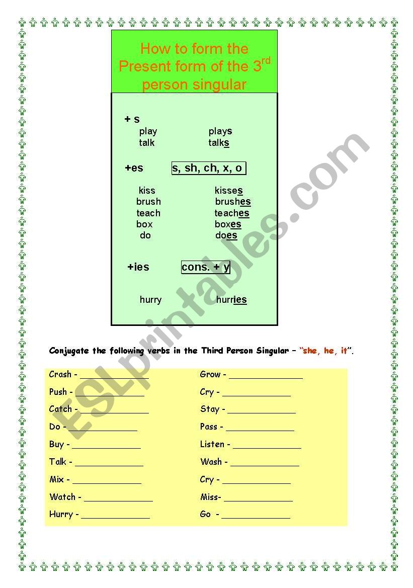 How To Form The 3rd Person Singular Of Verbs ESL Worksheet By Zora