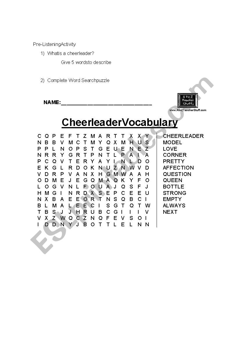 Cheerleader Lyrics worksheet